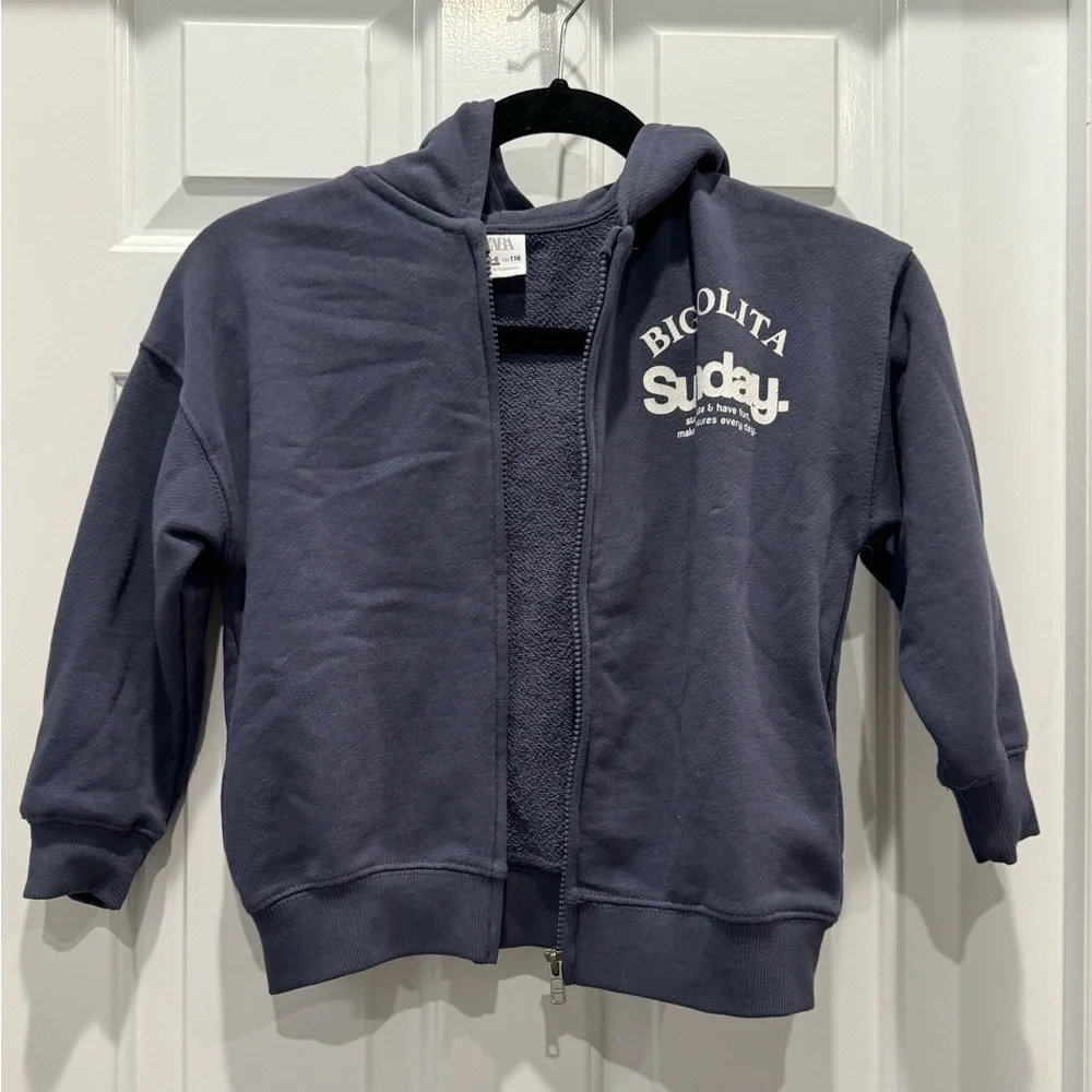 Zara big olita Kids Blue Hoodie Jacket zip up size 5- 6 surfer relaxed Cali